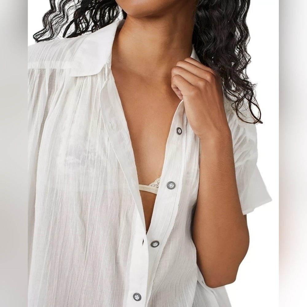 Free People We The Free- Float Away Cotton Pleated Shirt - Picture 2 of 8